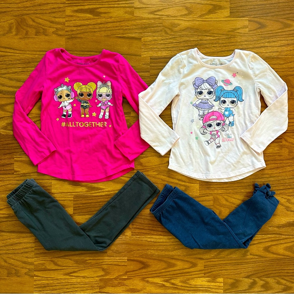 4 Pc Lot LOL Surprise Jumping Beans Girls 6 Long Sleeve Tops Leggings EUC!